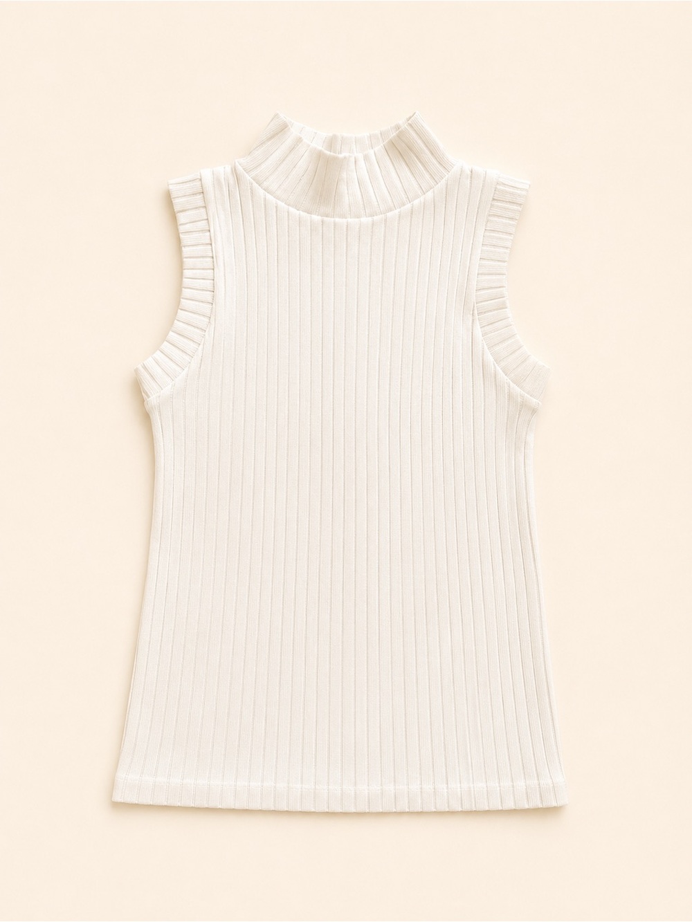 Sleeveless Ribbed Mock Neck Tank Top — Cream